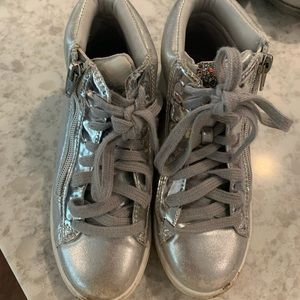 Girls silver high tops with glitter detail